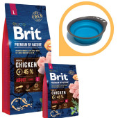 Суха храна за кучета BRIT PREMIUM ADULT L BY NATURE [ НОВА, ПОДОБРЕНА ФОРМУЛА ] с 45% прясно пилешко месо 15кг + подарък сгъваема купа